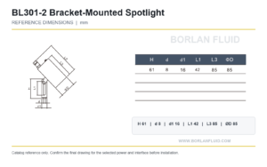 BL301-2 bracket-mounted sight glass spotlight catalog reference drawing and dimensions H 61 d 8 d1 16 L1 42 L3 85 outside diameter 85 millimetres