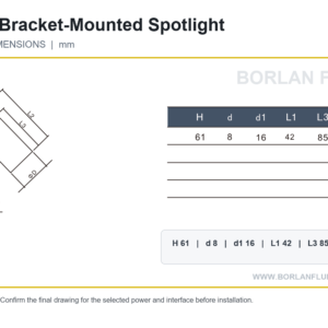 BL301-2 bracket-mounted sight glass spotlight catalog reference drawing and dimensions H 61 d 8 d1 16 L1 42 L3 85 outside diameter 85 millimetres