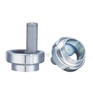 Borlan Fluid BL102-9(S) sandblasted integrated union sight glass light shown upright and from the light-facing opening