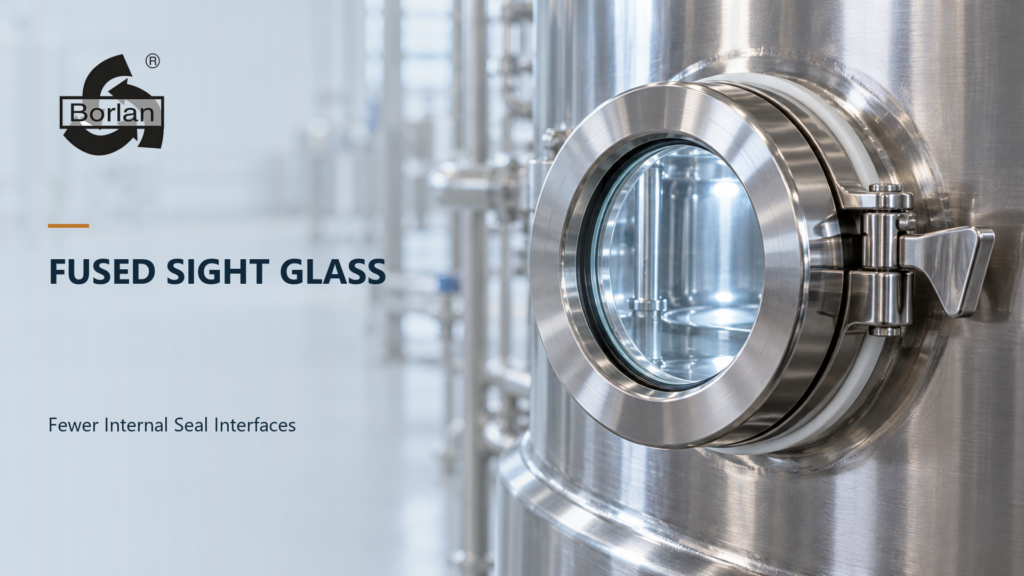 integrated circular sight glass installed on a stainless steel process vessel