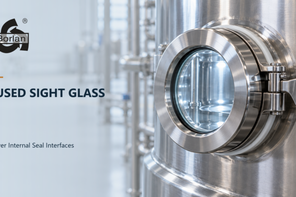 integrated circular sight glass installed on a stainless steel process vessel