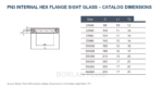 PN3 internal hex flange sight glass catalog drawing and DN40 to DN300 dimensions