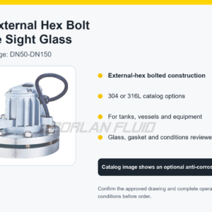 PN6 external hex bolt flange sight glass in DN50 to DN150 catalog sizes